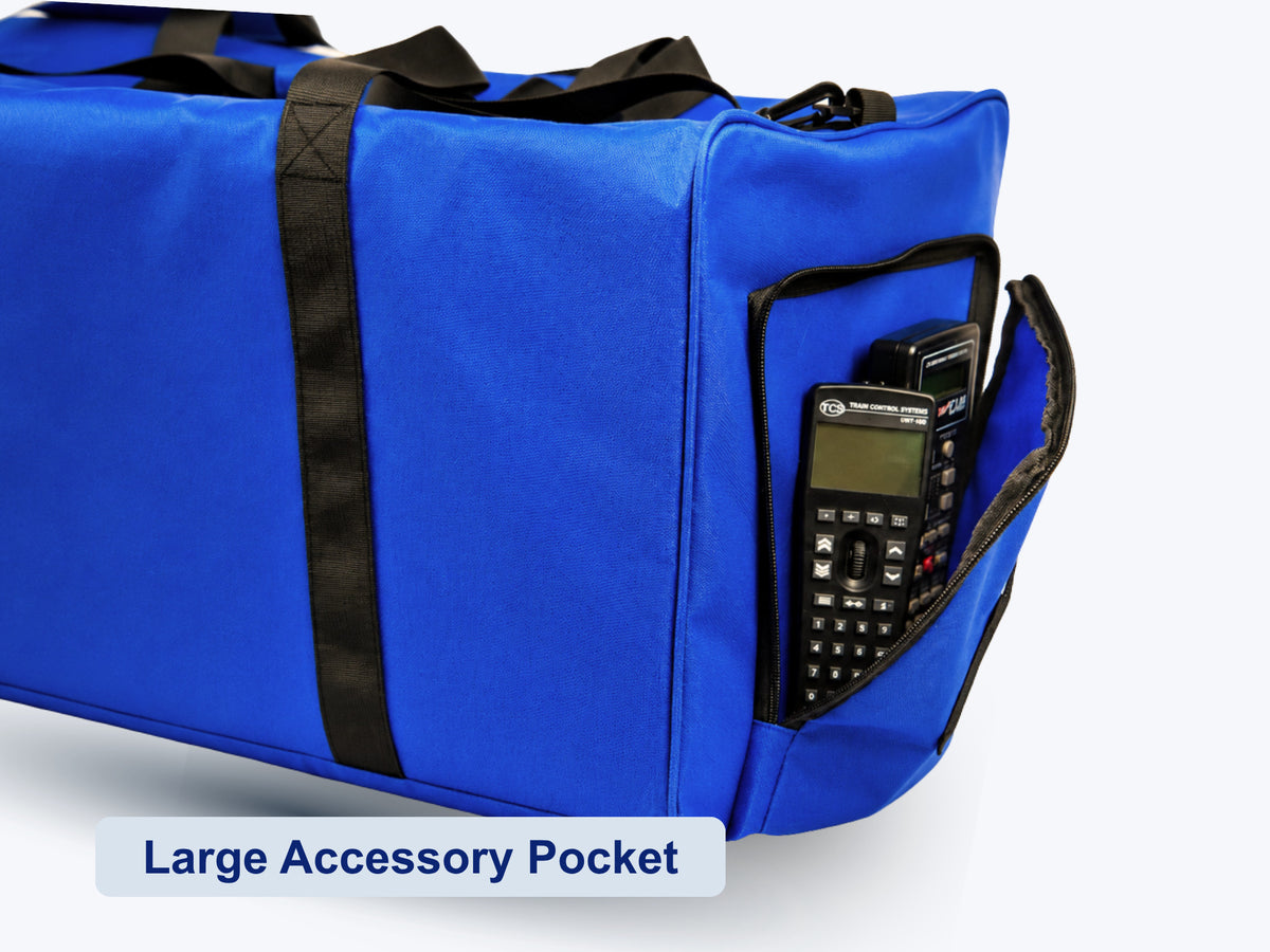 Large zippered end pocket on the Pro Pak Carrying Case, open to show room for controllers and cables
