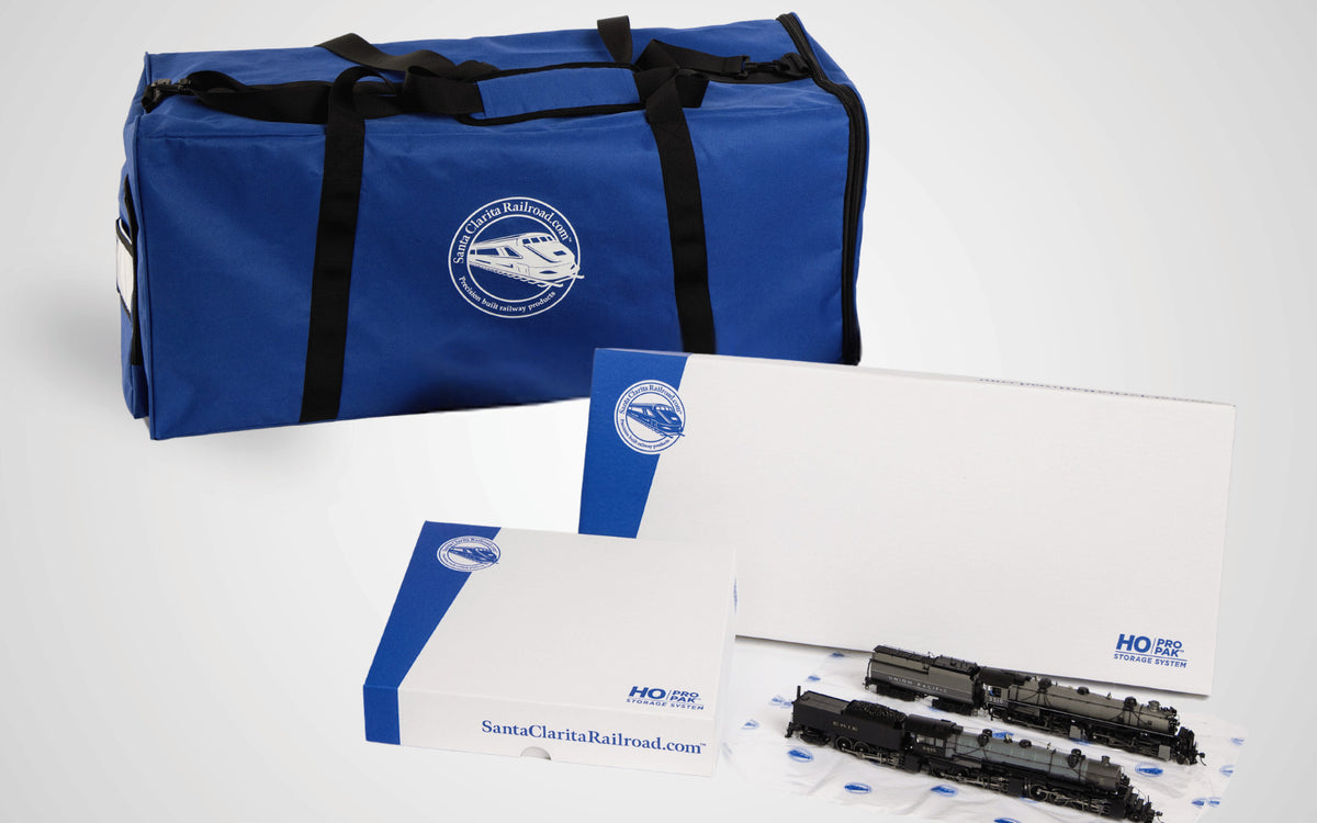Pro Pak storage system — carrying case, HO Standard and HO Compact boxes, Easy-Lift Sheet and two HO steam locomotives