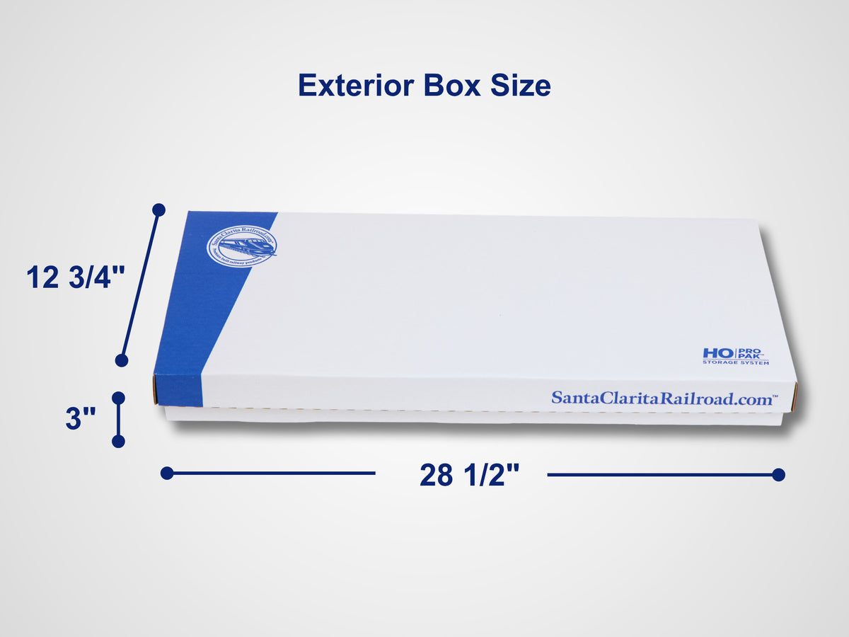 Pro Pak HO Standard box exterior dimensions — 28 1/2 by 12 3/4 by 3 inches