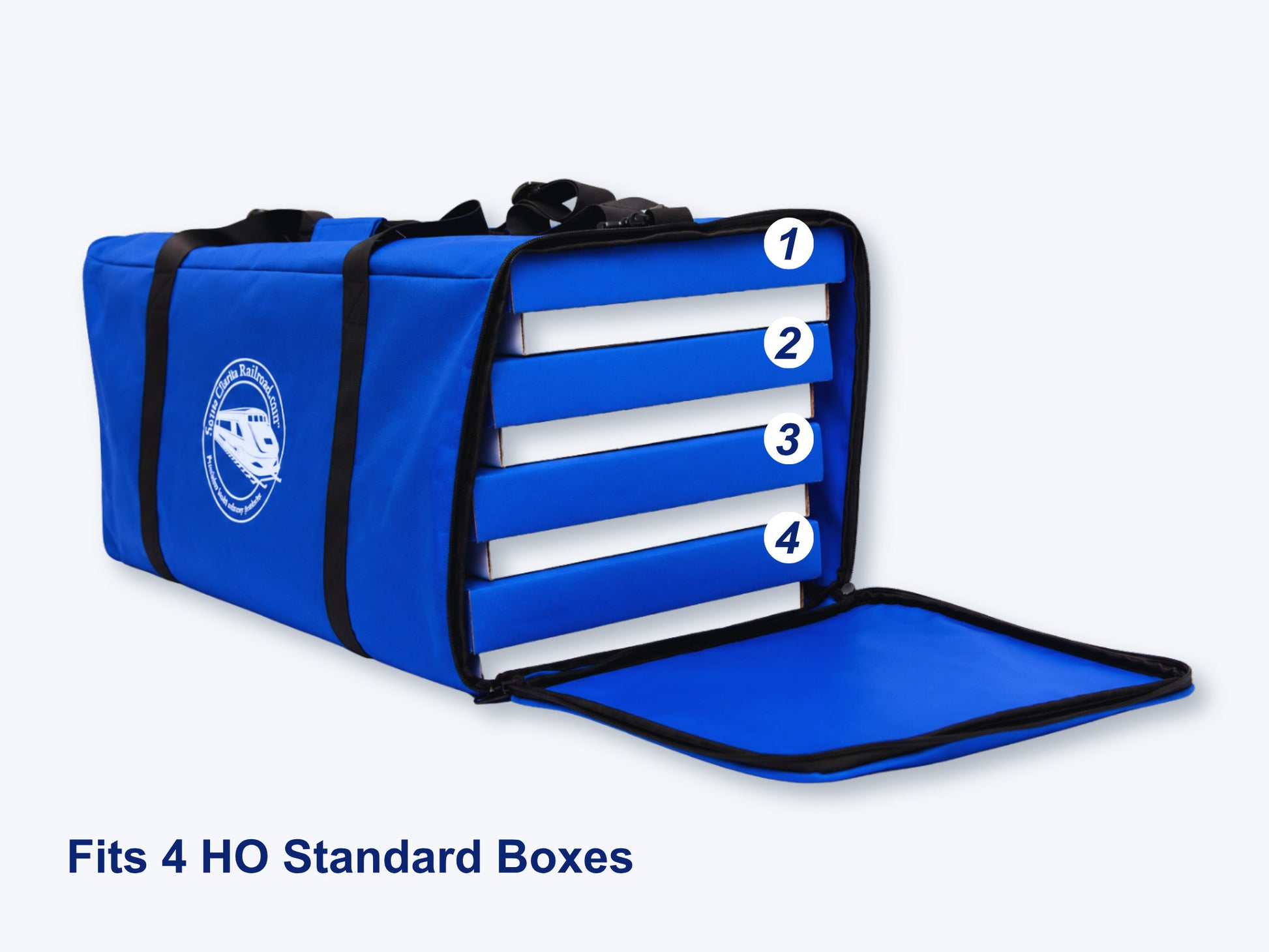 Four Pro Pak HO Standard boxes loaded in the Carrying Case, slots numbered 1 to 4