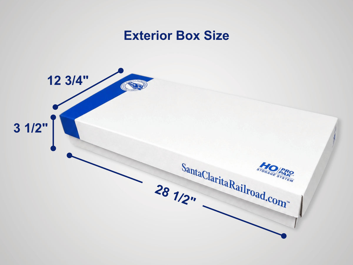 Pro Pak HO Tall box exterior dimensions — 28 1/2 by 12 3/4 by 3 1/2 inches