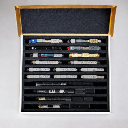 Overhead view of a loaded Pro Pak N Compact box, ten beveled channels