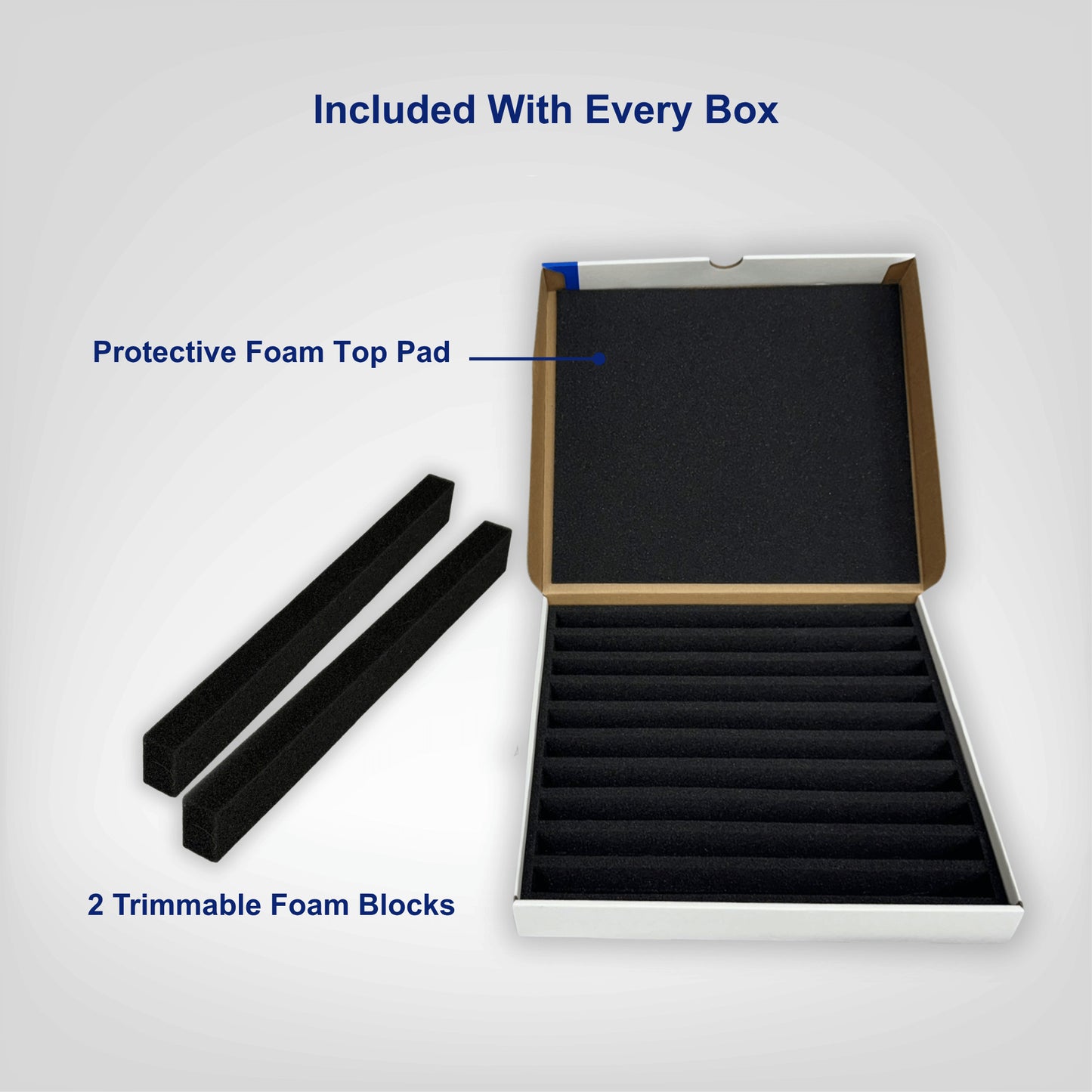 Included with every Pro Pak N Compact box — protective foam top pad and 2 trimmable foam blocks