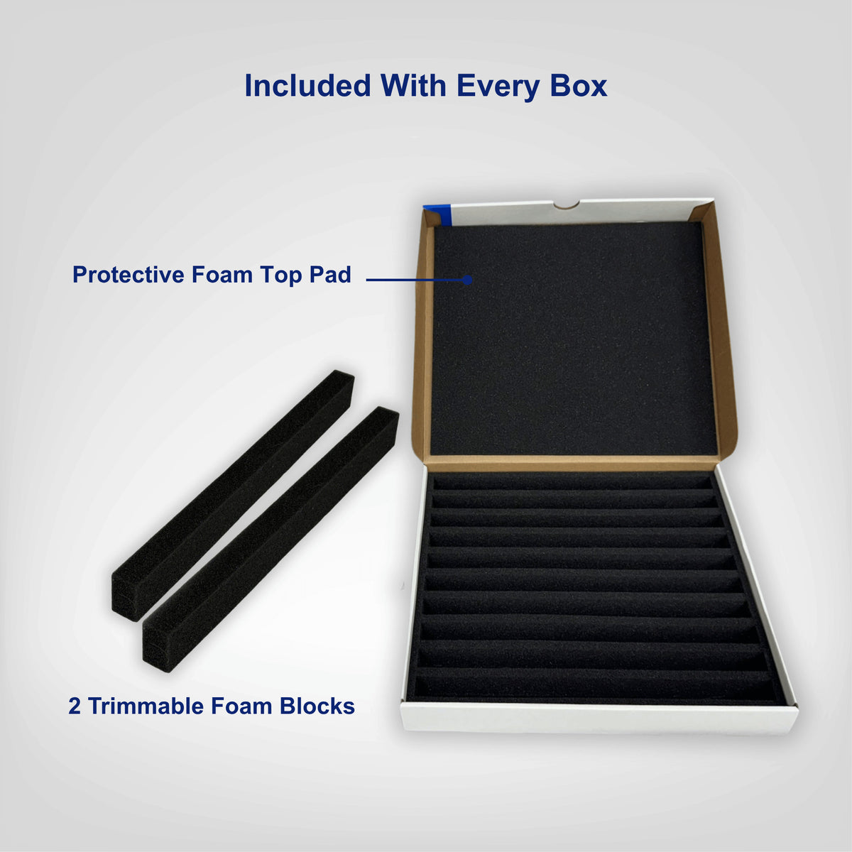 Included with every Pro Pak N Compact box — protective foam top pad and 2 trimmable foam blocks