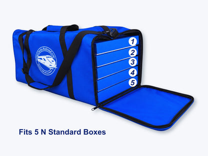Five Pro Pak N Standard boxes loaded in the Carrying Case, slots numbered 1 to 5