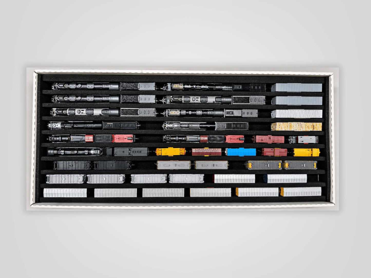 Pro Pak N Standard box loaded with mixed N scale rolling stock